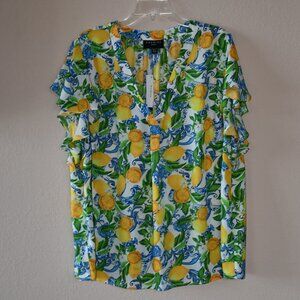 NWT Premise Floral Lemon Flutter Sleeve Woven Boho Top Shirt Blouse Plus Size 2X